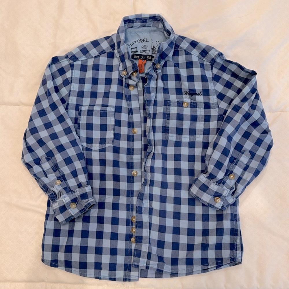 Mayoral Blue Gingham Button Down